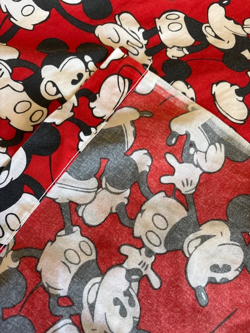Disney Mickey Mouse Twin Flat Sheet Red Black White Vintage Cutter